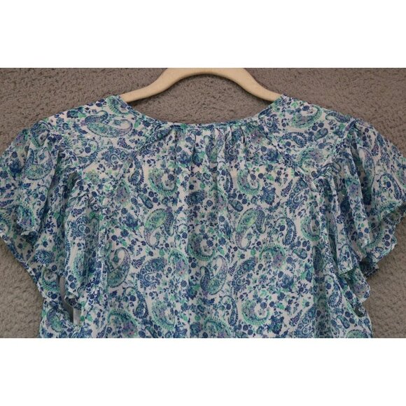 Joie Short Flutter Sleeve Paisley Semi-Sheer Top-Small/Petite-Fairy-Lined - Picture 12 of 12
